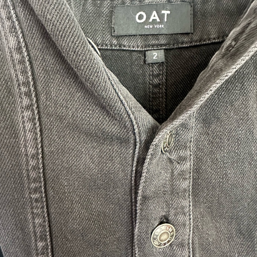OAT aged Black Volcano Denim Overalls Wide Crop Artsy Boho Size 2 NWT - Picture 5 of 6